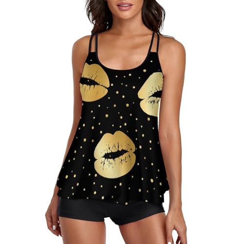 Maillot de bain tankini femme avec short de garçon et robe de plage Lèvres d'or chic