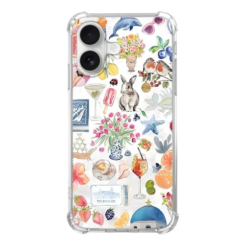 IATMOMF Cute Watercolor Collage Case for iPhone 17,Fruits and Animals Collage,Trendy Cool Soft TPU Bumper Cover for iPhone 17