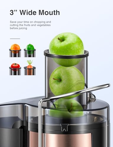 Juicer Machine, 800W Centrifugal Juicer Extractor with Wide Mouth 3” Feed Chute for Fruit Vegetable, Easy to Clean, Stainless Steel, BPA-free (Rose Gold)
