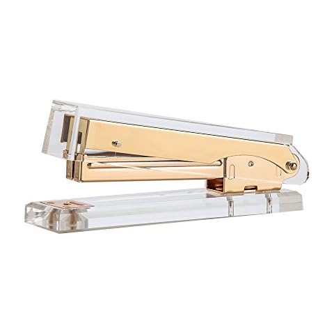Clear Gold Toned Acrylic Stapler by DS DRAYMOND STORY - Fits Standard Staples (24/6 or 26/6) - Graduation Gifts Gold Cover