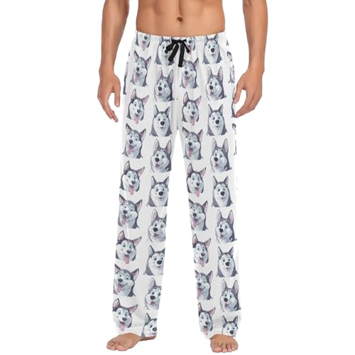 Cartoon Husky Dog Men’s Pajama Bottoms Straight Leg Lounge Pants with Soft Touch Fabric3