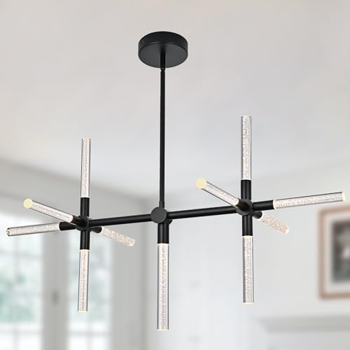 MELUCEE 32.8" LED Linear Pendant Light Black 11-Light Bubble Crystal