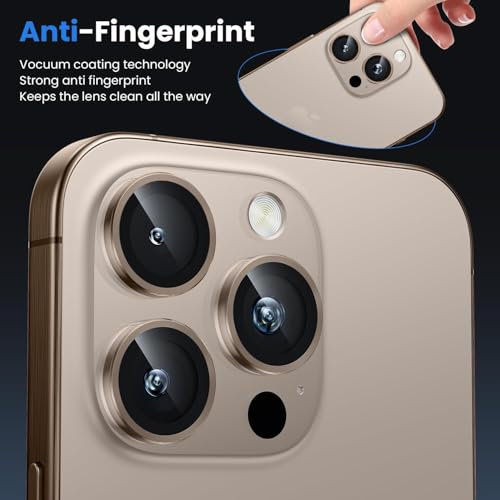 Image of 4youquality Camera Lens Protector for iPhone 16 Pro / 16 Pro Max / 15 Pro / 15 Pro Max Shatterproof Ultra HD Tempered Metal Glass Camera Screen Protector Cover (Pack of 1) Desert Titanium