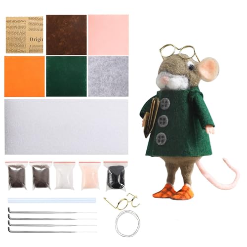 Kit de hojas de aguja de ratón para principiantes, ratón de hojas de aguja,Conjunto de animales de fieltro | MICE Kit de inicio de fieltro de lana para principiantes con suministros e inst