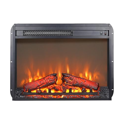 FHUKMZOI 23" Electric Fireplace Insert with Infrared Heating, Freestanding Fireplace with Ealistic Flame, Color Flames, Brightness Settings (23" with no Remote contral)