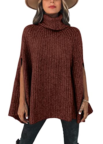 KIRUNDO Women's 2025 Fall Winter Turtleneck Poncho Sweater Fashion Chunky
