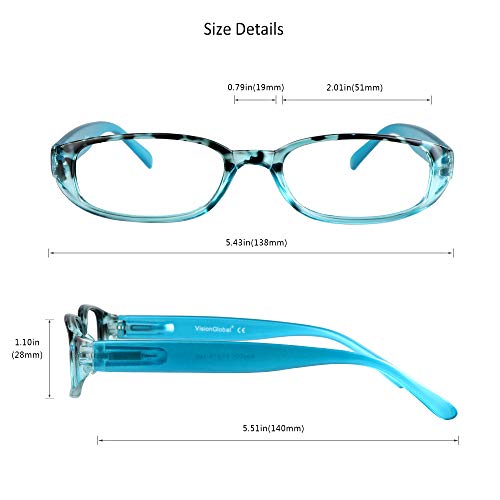 Image of VisionGlobal 1 Pairs /4 Pairs Reading Glasses with Spring Hinge, Blue Light Blocking Glasses for Women /Men
