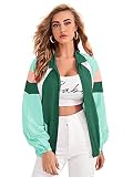 SweatyRocks Women's Casual Lightweight Color Block Bomber Jacket Mint Green M