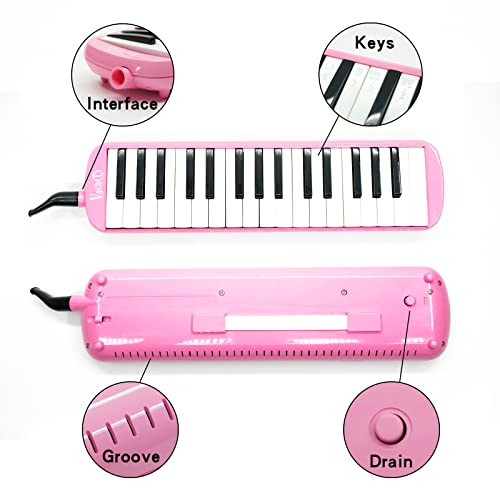 Vachan 32 Keys Melodica Instrument, Soprano Melodica Air Piano Keyboard Musical Instrument With 2 Soft Long Tubes, Short Mouthpieces And Carrying Bag For Kids Beginners Gift,Pink #TOP1