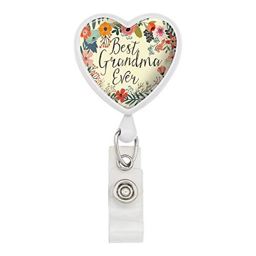 Best Grandma Ever Floral Heart Lanyard Retractable Reel Badge ID Card Holder