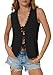 COCCKO Spring Outfits For Women 2025 Sleeveless V Neck Tank Tops Crochet Eyelet Tie Front Sweater Vest