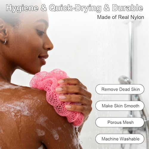 AOOSA African Net Sponge, Afrikanischer Netzschwamm mit Knoten, Lang Schnelltrocknend Rückenschrubber, Tiefenreinigender Peeling-Netzschwämme für Männer Frauen, Duschnetz für Glattere Haut, Rosa