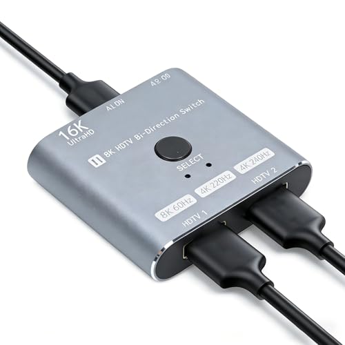 LICAEVEY Divisor HDMI 2 en 1 Salida 8K@60Hz 4K@120Hz, Conmutador HDMI 2.1 Bidireccional de 48Gbps con VRR HDR10+ para PC PS Gaming, Aleación de Aluminio