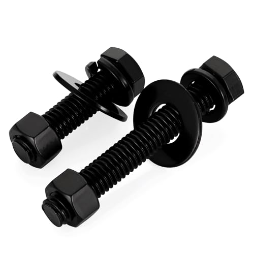 Image of Mellewell 1 /2-13 x 3 Hex Head Screws Bolts, Nuts, Flat & Lock Washers, Fully Threaded, Stainless Steel 18-8, Black Finish, 2 Sets