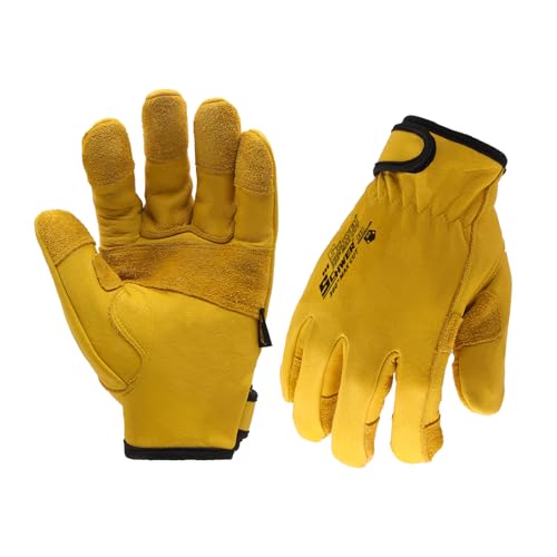 Schwer ANSI A9 Cut Resistant Leather Work Gloves PM3401 Cut Proof Gloves Reinforced Fingertips & Palm Cowhide Work Gloves for Construction Welding Metalwork Woodwork & Outdoor Gardening Work L