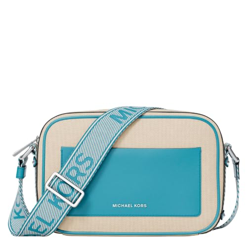 Michael Kors Women's Maeve Large Pocket Crossbody, Silver-Tone Hardware/Fabric, Milos Blue