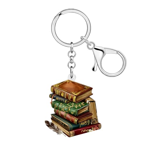 WEVENI Acrylique Livre Porte-clés Lettré Rat de Bibliothèque Cadeaux pour les Lecteurs Amoureux des Livres Femmes Filles Porte-monnaie Charms Sac à dos Accessoires (Chocolat)