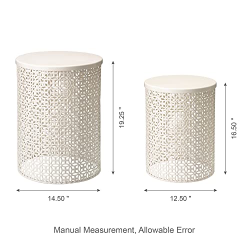 Glitzhome Nesting Side Table Set Of 2 Decorative Garden Stools For Indoor Outdoor Heavy Duty Metal Frame Side Table Modern End Table, Cream White #TOP1