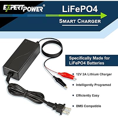 ExpertPower 12V 2A Smart Charger for Lithium LiFePO4 Deep Cycle Rechargeable Batteries [UL Listed]
