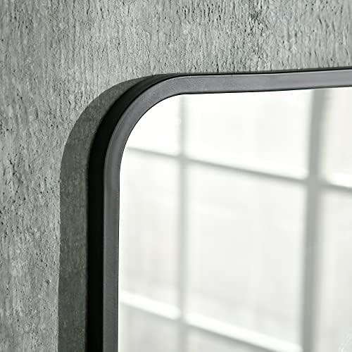 HOMCOM Square Wall Mirror with Storage Shelf, 86 x 53 Modern Mirrors for Bedroom, Living Room, Black