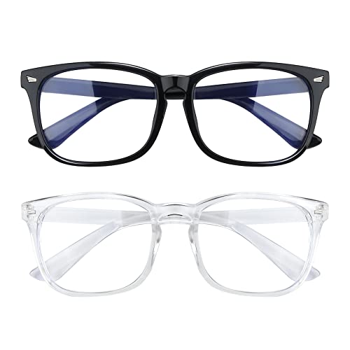 AFNWQI 2 Pack, Blue Light Glasses for Women & Men, Computer Glasses, Black + Transparent, 2 PCS