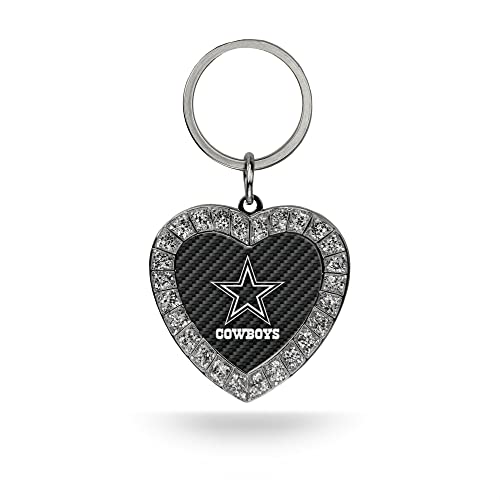 Rico Industries NFL Dallas Cowboys Carbon Fiber Bling Heart Key Chain Rhinestone Heart Keychain