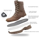 DahWe Men's Steel Toe Work Boots 8" with Side Zipper | Lightweight Comfortable Puncture Resistant for Industrial Construction EMT Warehouse Roofing Mechanic Safety
