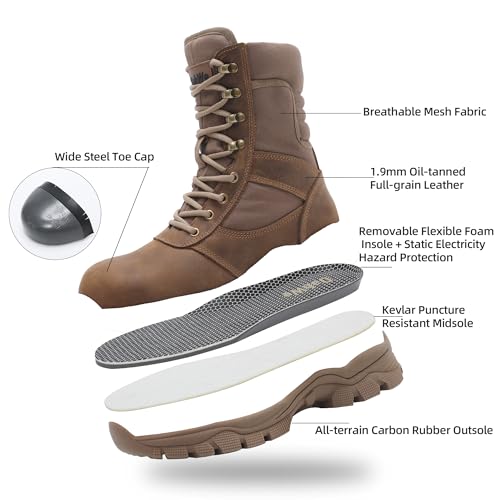 DahWe Men's Tactical Boots Steel Toe Side Zipper 8 inches Brown 9.5 M US by DahWe - Used condition - Image 2