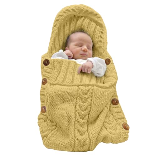 Image of XMWEALTHY Newborn Baby Wrap Swaddle Blanket Knit Sleeping Bag Sleep Sack Stroller Wrap for Baby Tumeric 0-6 Month
