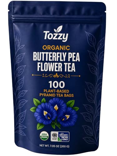 Tozzy Organic Butterfly Pea Flower Tea – 100 Count, Plant-Based Pyramid Tea Bags