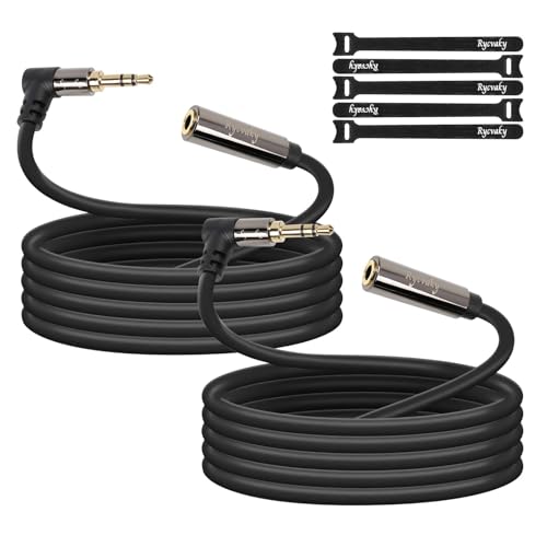 rycvaky 3.5mm Headphone Extension Cable, Male to Female Aux Audio Extender Cable, 90 Degree Right Angle, Gold Plated Connectors, Perfect for Smartphones, Headset, Media Player,8ft/2 Pack