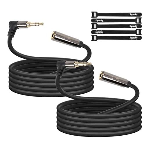 rycvaky 3.5mm Headphone Extension Cable, Male to Female Aux Audio Extender Cable, 90 Degree Right Angle, Gold Plated Connectors, Perfect for Smartphones, Headset, Media Player,8ft/2 Pack