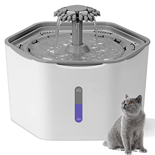 84oz/2.5L Ultra Quiet Cat Fountain Water Bowl with LED Indicator and Dry Burn Protection Pump, Automatic Cat Water Dispenser, Pet Water Fountain with 2 Filters Easy to Clean for Cats, Dogs, Small Pets