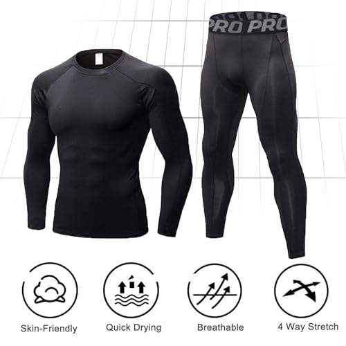 LNFINTDO Mens Thermal Underwear Set Compression Base Layer Set Long Sleeve Top and Long Johns for Workout Skiing Running Hiking - Image 5