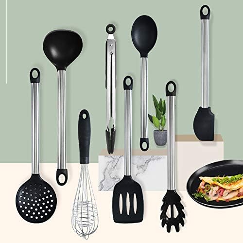 Miniatura 2 de KSENDALO Juego de utensilios de cocina de silicona de 9 piezas con soporte, resistentes al calor, espátula ranurada, cucharas, batidor, pinzas,