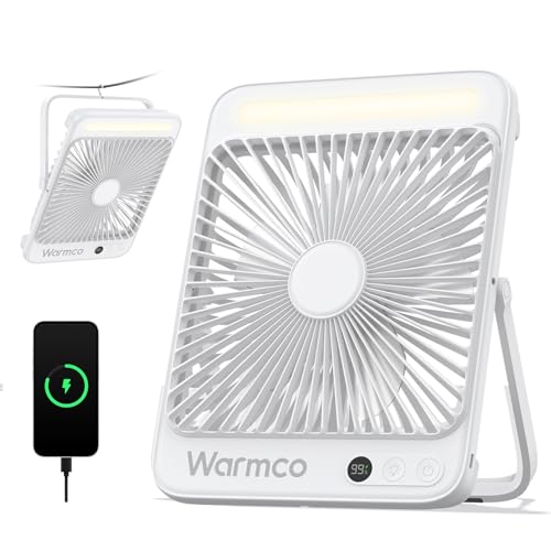 Warmco 20000mAh Akku Camping Ventilator 27cm mit Lampe...