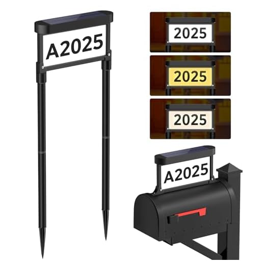 Solar Address Sign Light, Double-Sided LED Illuminated House Number Plaque with 3 Light Modes, Solar Powered, Waterproof Outdoor Address Sign for Mailbox or In-Ground Stake Installation