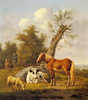 Peinture à l'huile Reproductions Cows and Horse Anthony Oberman tableau animaux nature