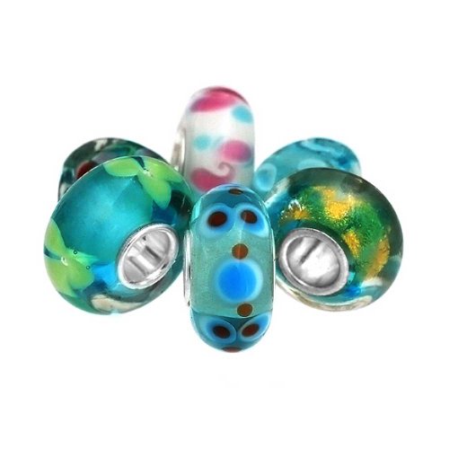 Bling Jewelry Cristal Murano Flor Azul Verde Establecer Abalorio Eparador Juego Mujer Adolescente Unión Pulsera Plata Esterlina 925