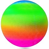 Kicko Rainbow Playground Ball - 16 Inch Neon Colored Giant Play Ball - Perfect Accessory on Parties, Events, Gatherings, Beaches, Road Trips, and Playgrounds - for Kids of All Ages