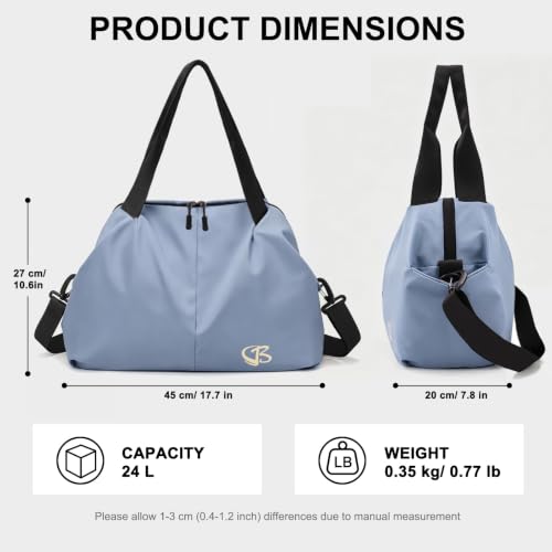Fitness Bag for Women Small Blue, 17" Gym Bag with Wet Pocket Waterproof Portable Sports Tote for Swimming, Weekend Travel - image 3