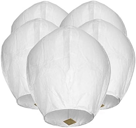Maylai 5 Pack Handmade White Chinese Lanterns Flying Paper Lanterns Biodegradable Wish Sky Lanterns for Birthday Wedding Party Anniversary