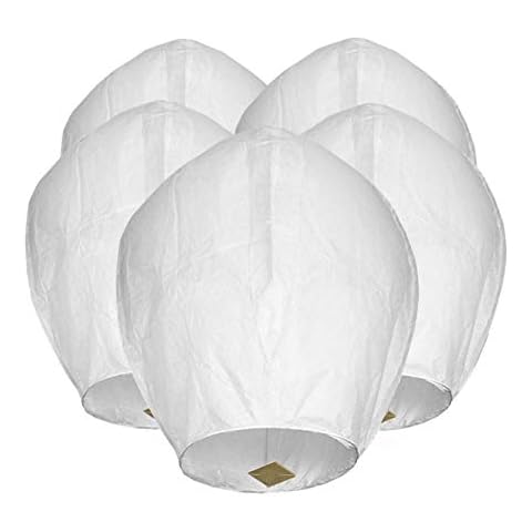 Maylai 5 Pack Handmade White Chinese Lanterns Flying Paper Lanterns Biodegradable Wish Sky Lanterns for Birthday Wedding Party Anniversary Cover