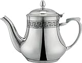 Orientalische Induktions-Teekanne 1,5 L, Orientalisch Teapot aus Messing, mit integriertem Filter, traditionelles Modell, Arabische Kanne silberfarbig mit Deckel, Teekocher, Teewärmer & Teebereiter