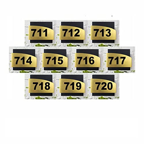 Image of Combo Number Plate | Combo SET711-720(Pack of10)| Laser Cut Acrylic Black and Gold Color Smooth Finish Plate with Double Side Tape on Backside