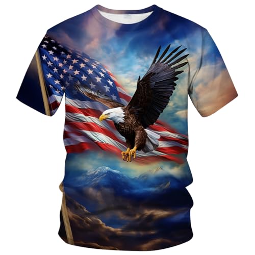 Funny USA Bald Eagle T-Shirt American Flag Style Graphic Tee Shirt