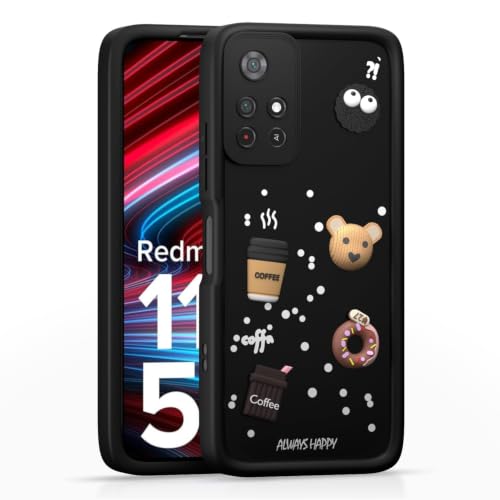 Image of Bintage Cute Fun Taddy Cartoon 3D Ball Bear Milk Donut Coffee Cup Silicon Case Full Body & Camera Protection Back Cover Compatible for MI Redmi Note 11T 5G - Black