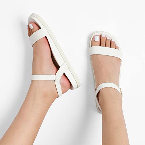 DREAM PAIRS DREAM PAIRS Women's Open Toe Flat Sandals Cute One Band Comfort Arch Support Sandals,Size 8,White,SDFS2311W