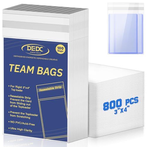 DEDC 800 Pcs Card Sleeves Team Bags for Trading CardsTeam Bag Fit 3x4 Top Loaders for Trading Card Shipping Sports Graded Card Sleeves Protector
