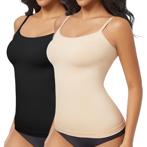 Camisole de compression ONEW lot de 2 débardeurs gainants noir et beige à bretelles
